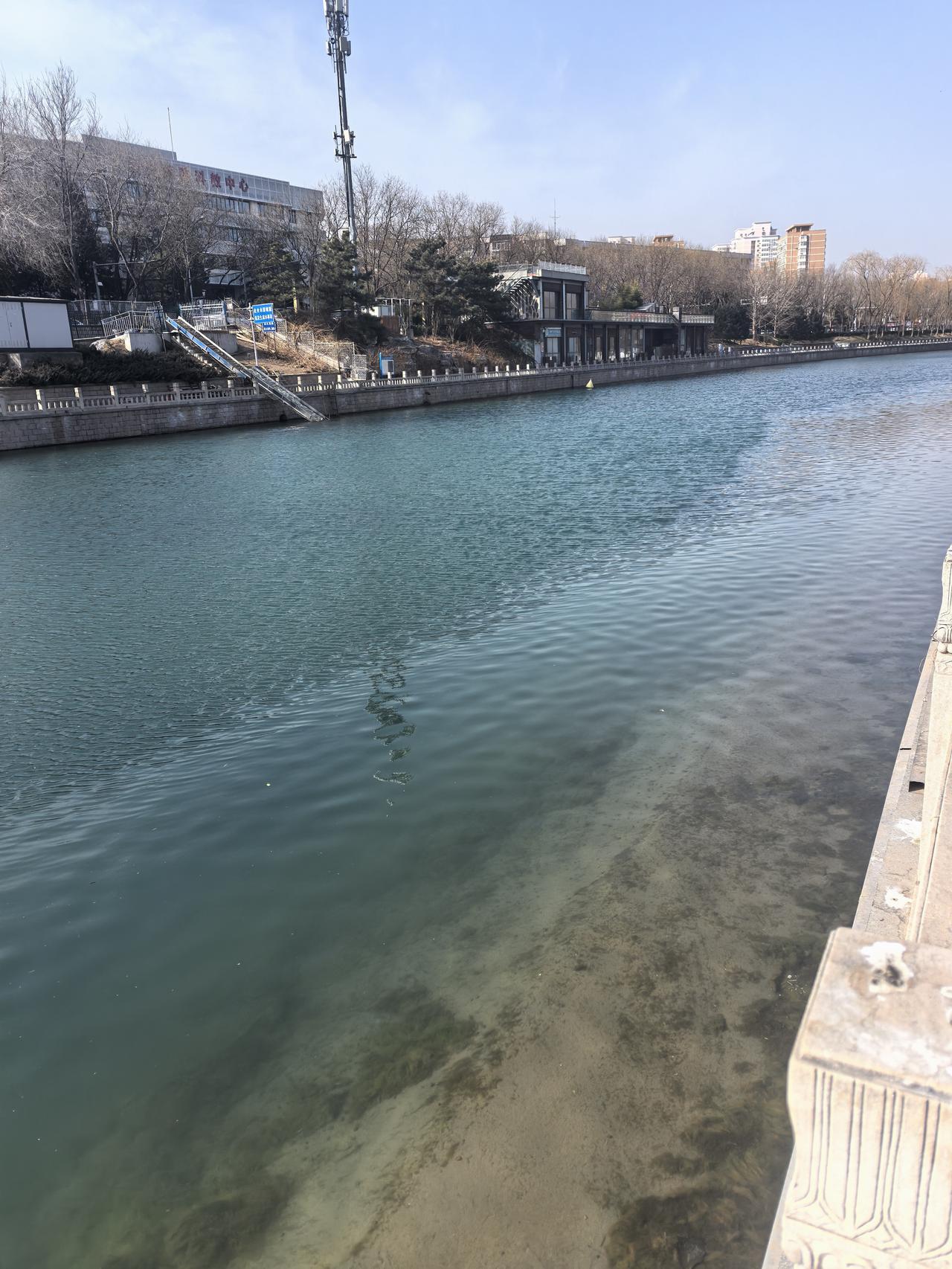 静谧河岸，波光粼粼，城市与自然的和谐共存。