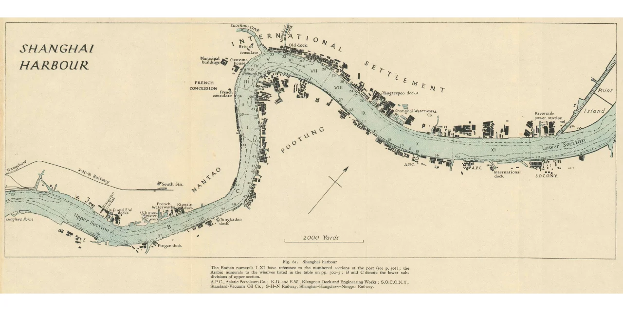 1945年英绘上海港和黄浦江地图