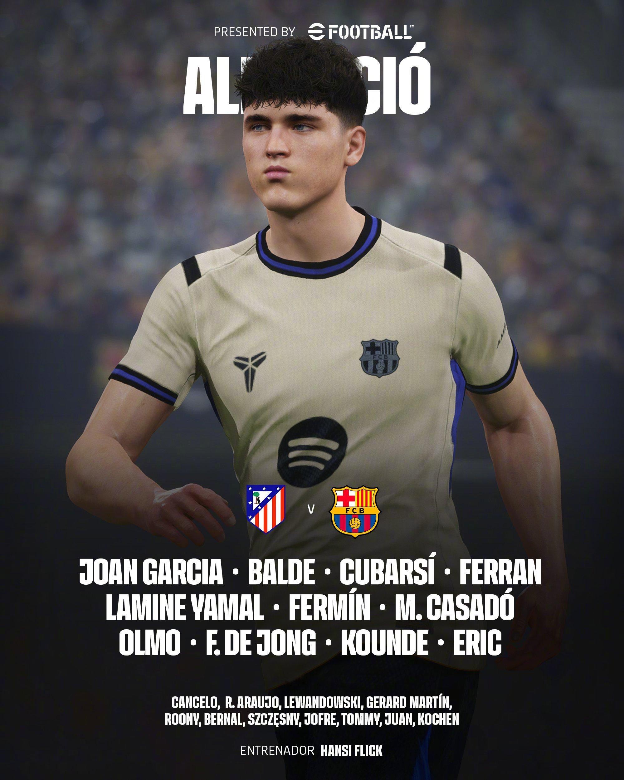 马竞vs巴萨 🔥首发十一人🔥13. 乔安·加西亚 3. 巴尔德 5. 库巴西