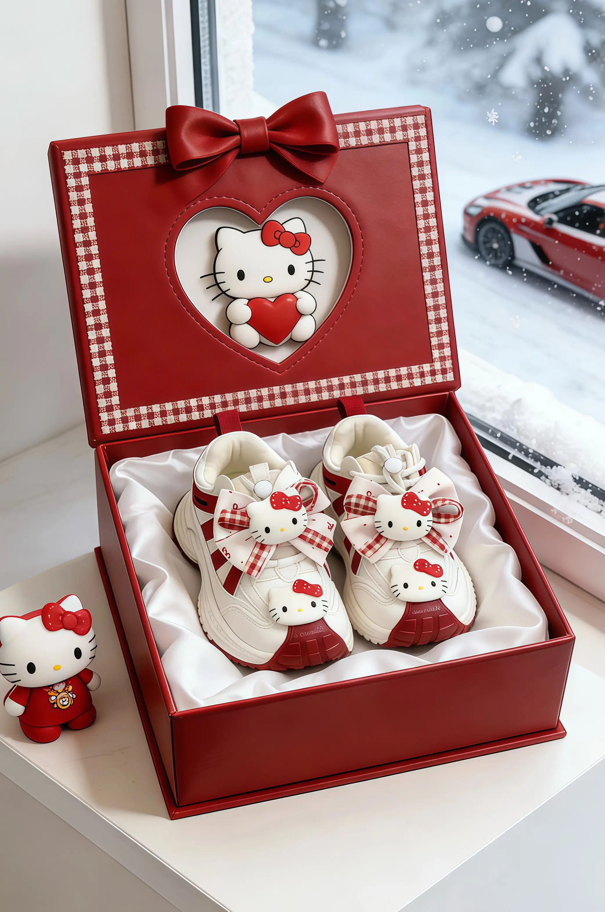 谁能拒绝Hello Kitty的小鞋子啊！红白配色超甜，蝴蝶结和Kit...