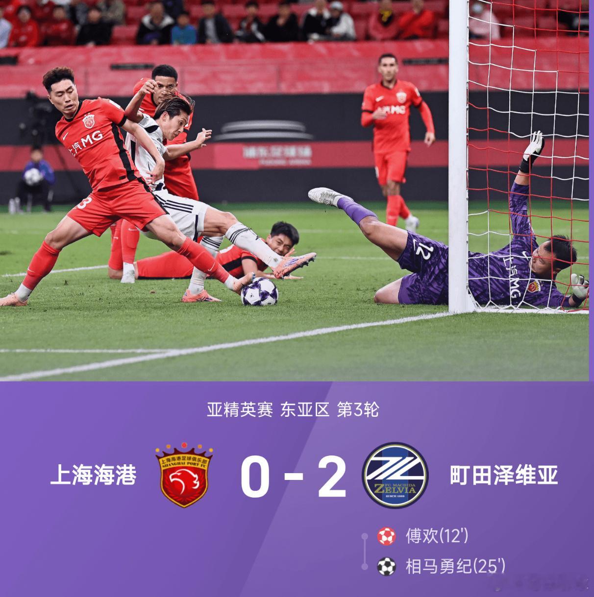 10月21日讯 25/26赛季亚精英赛东亚区第3轮，上海海港主场迎战町田泽维亚。