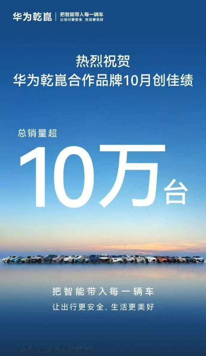 【华为乾崑合作品牌 10 月总销量超 10 万台，消息称以高端车型为主】华为乾崑