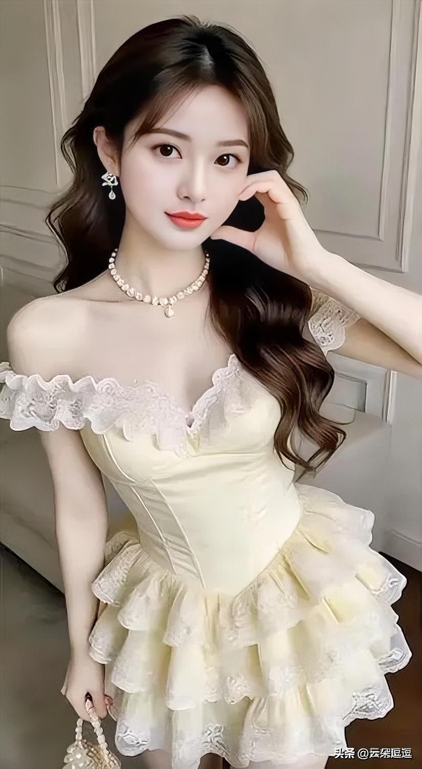 优雅甜美的法式连衣裙，珍珠项链点缀，温柔可人。