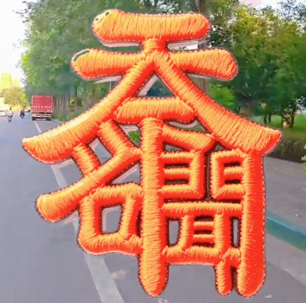 路上有个大大的“福”字装饰。这里面有几个字你能读出来吗？很有意义。