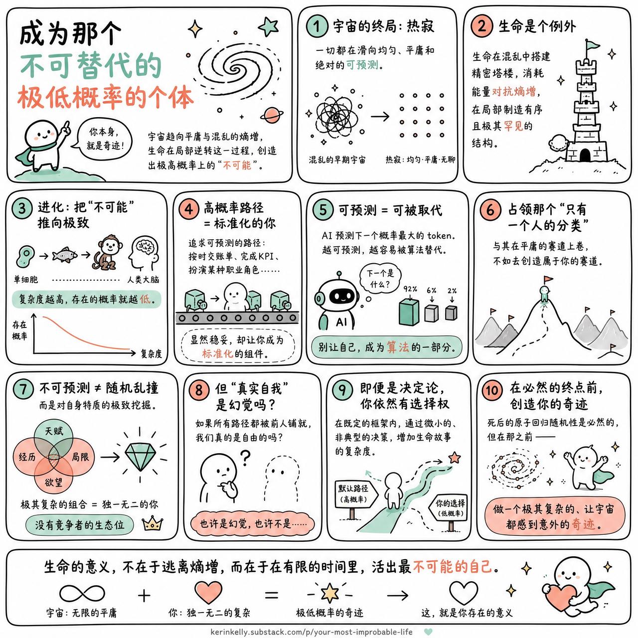 【对抗宇宙平庸，活出独一份的低概率人生】

快速阅读：宇宙的本能是趋向平庸与混乱