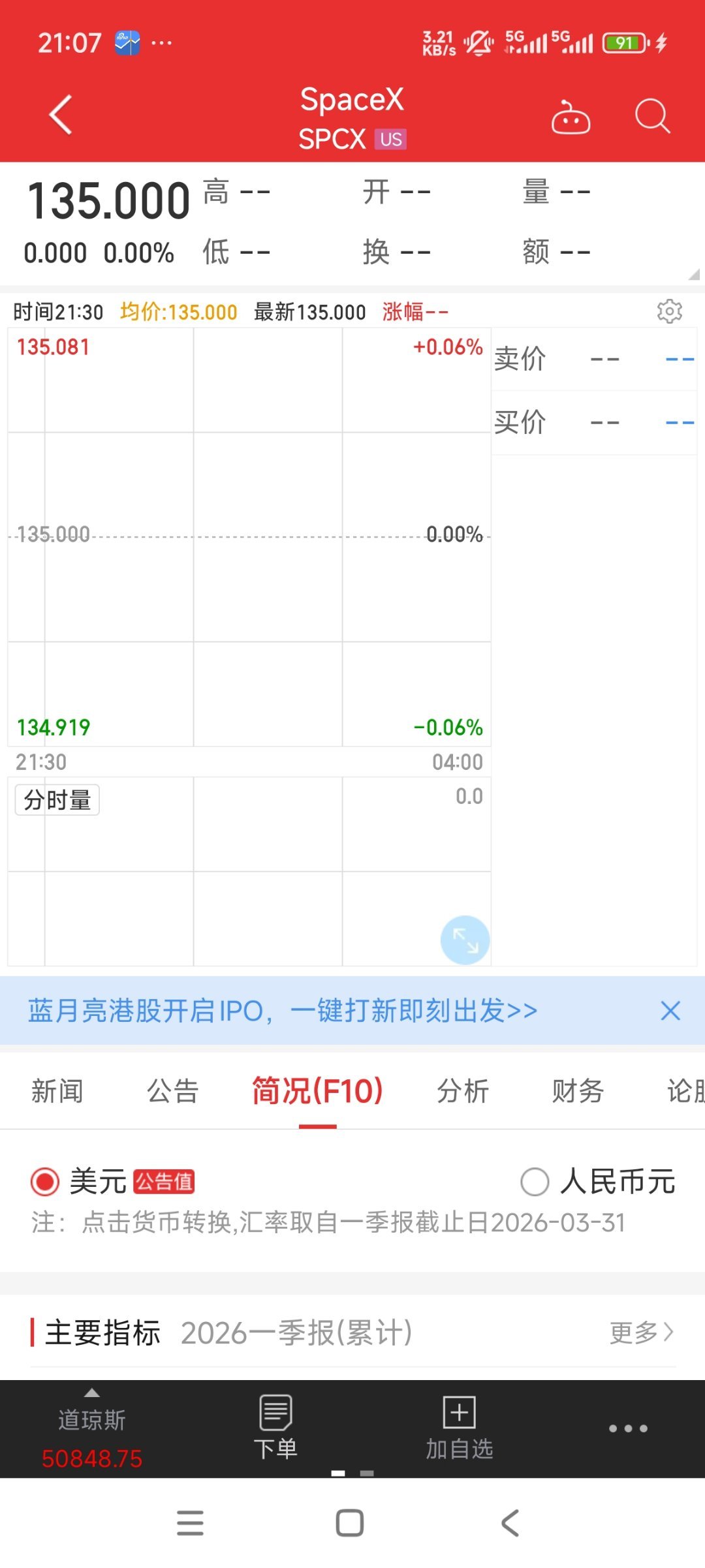 截图记录SpaceX上市前的页面 