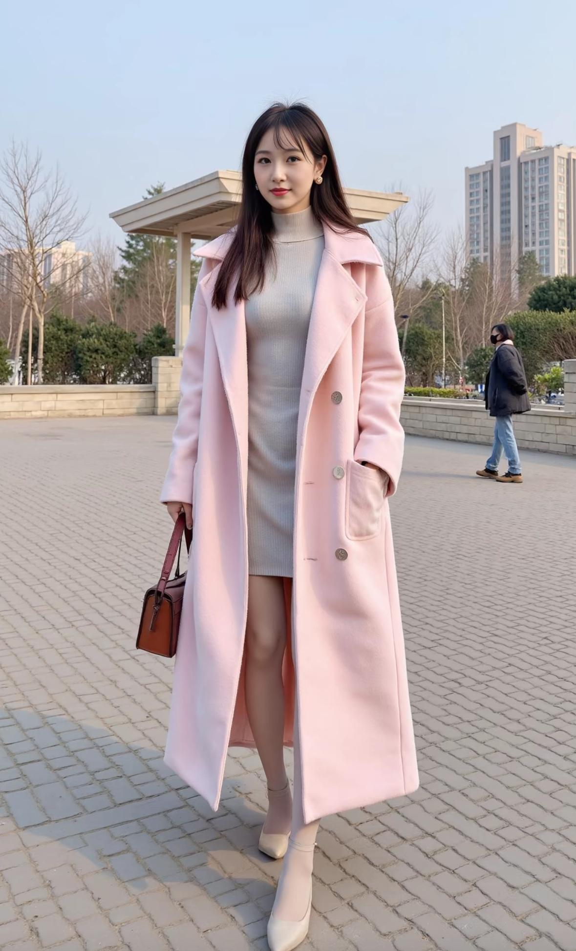 粉色大衣穿搭指南，温暖冬日，优雅出街