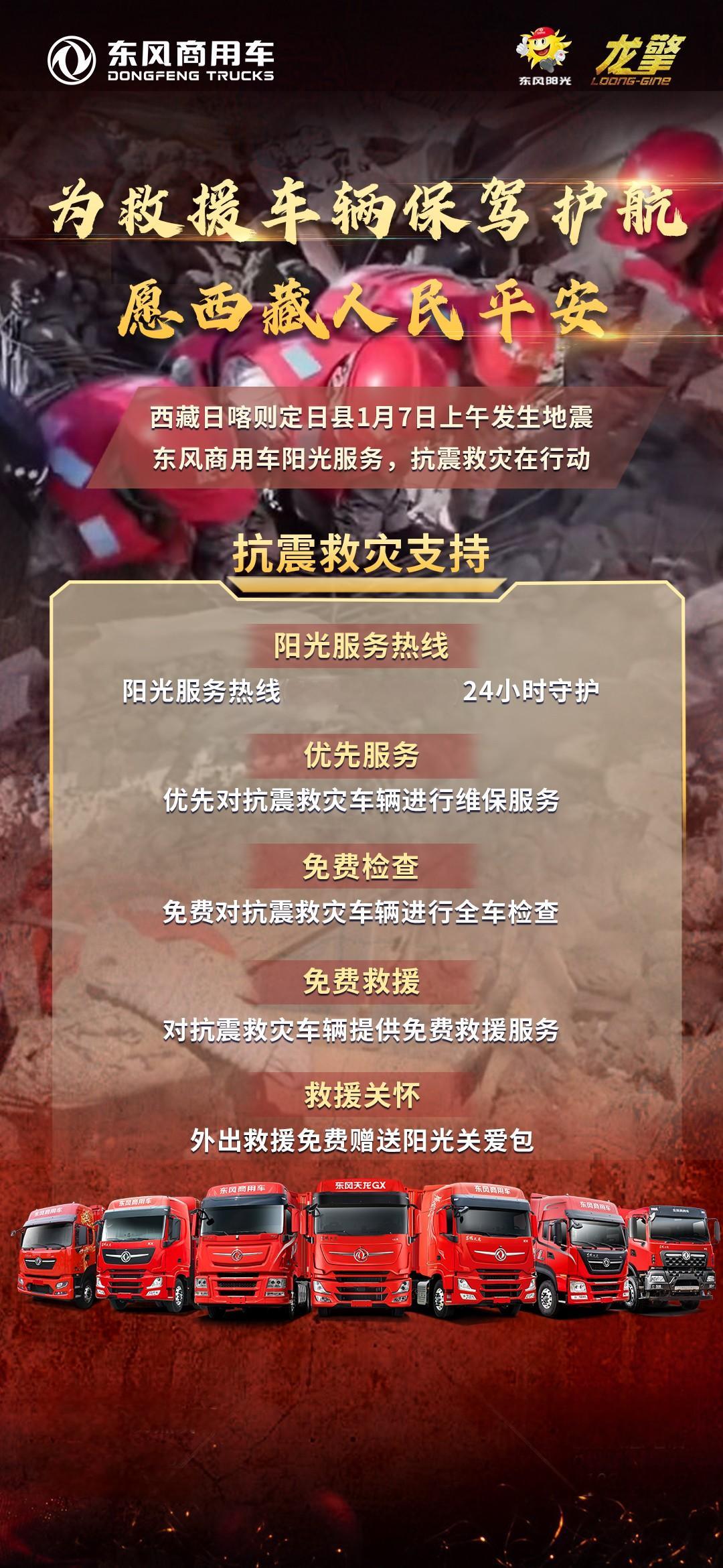 东风汽车向西藏地震灾区捐赠款物1000万元
1月7日9点5分，西藏日喀则市定日县