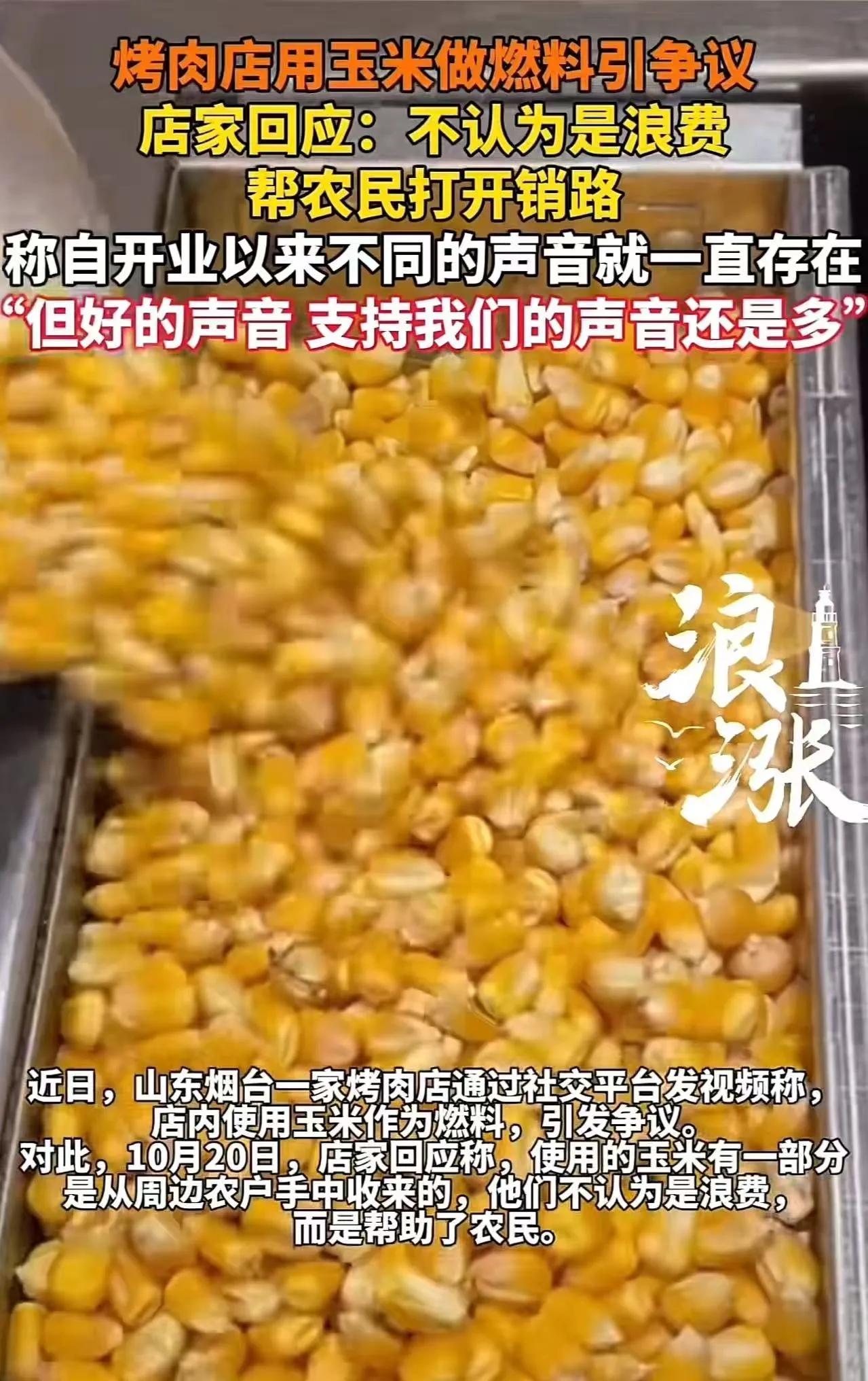 烤肉店用玉米做燃料引争议：浪费粮食还是帮农民打开销路？
近日，山东烟台一家烤肉店