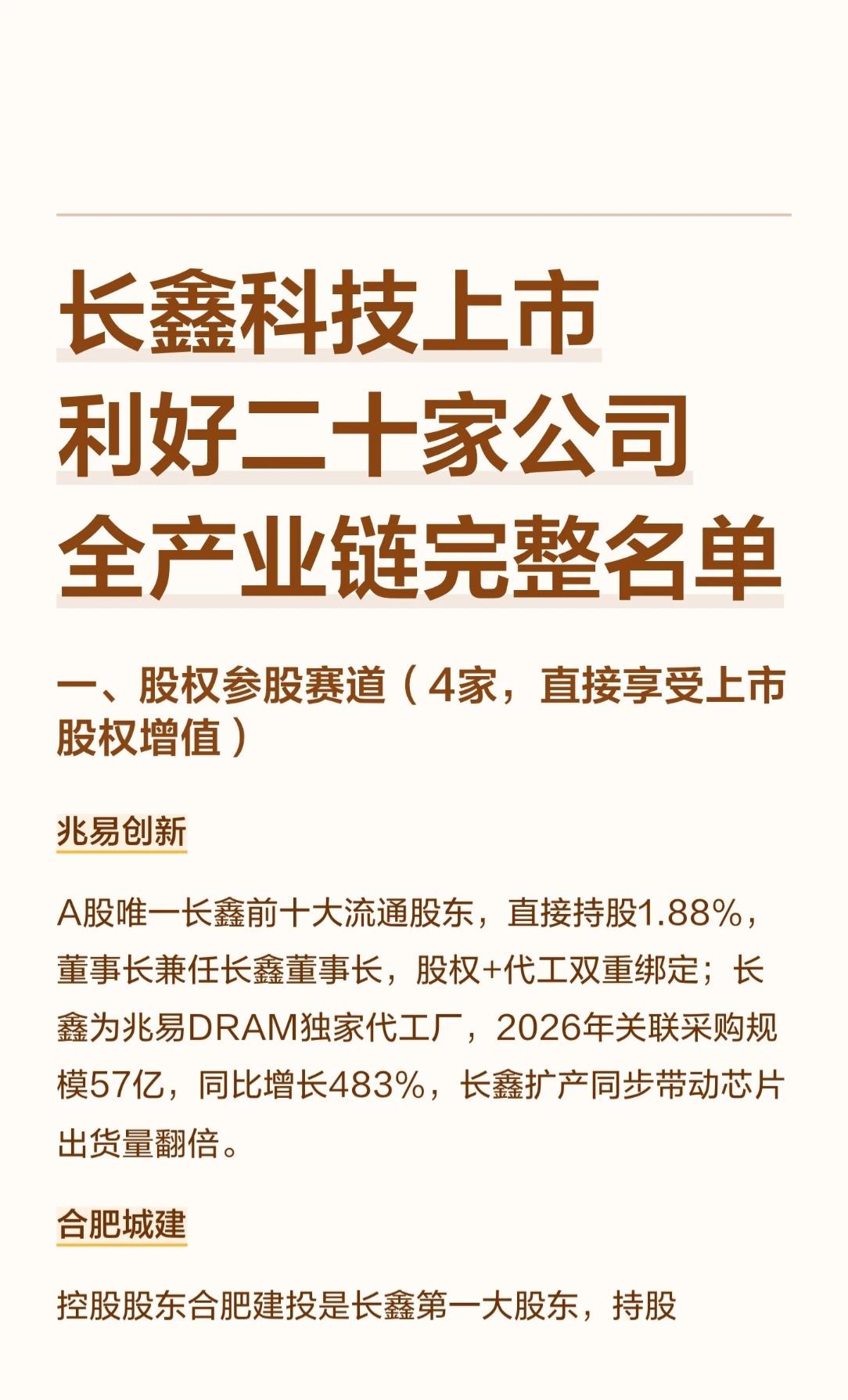 🔥长鑫科技上市在即！A股“全产业链”受益名单出炉，这20家公司要盯紧了！

?
