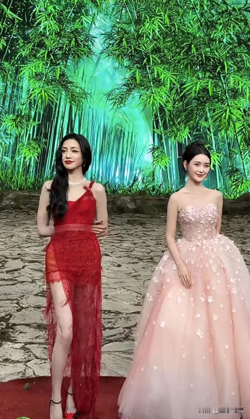 蒋依依与谢可寅同框合照极为养眼。有背景映衬，青山绿水的环绕，把两位美女衬托得更加
