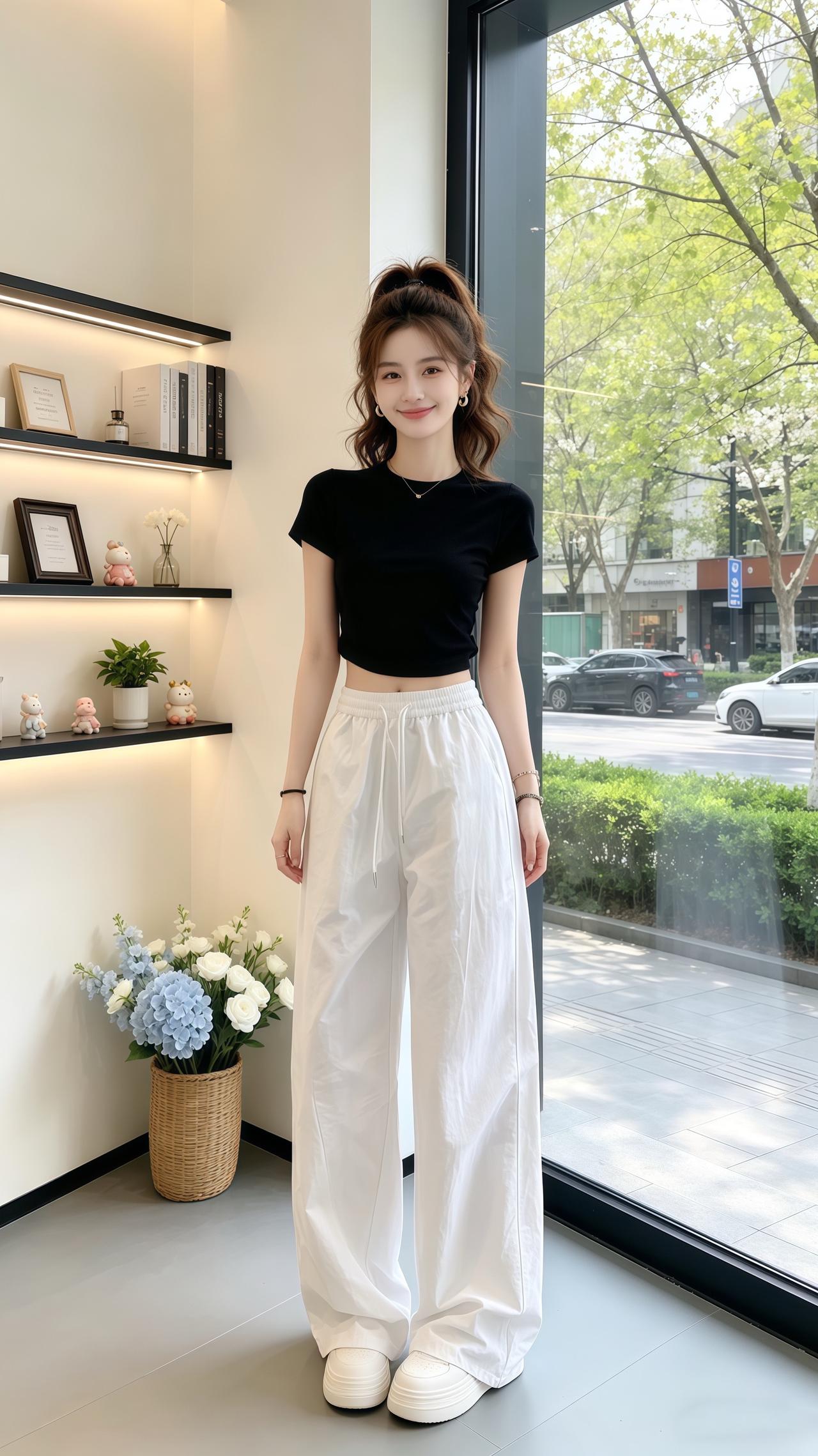 遮肉显瘦阔腿裤 休闲百搭裤子 高腰显瘦