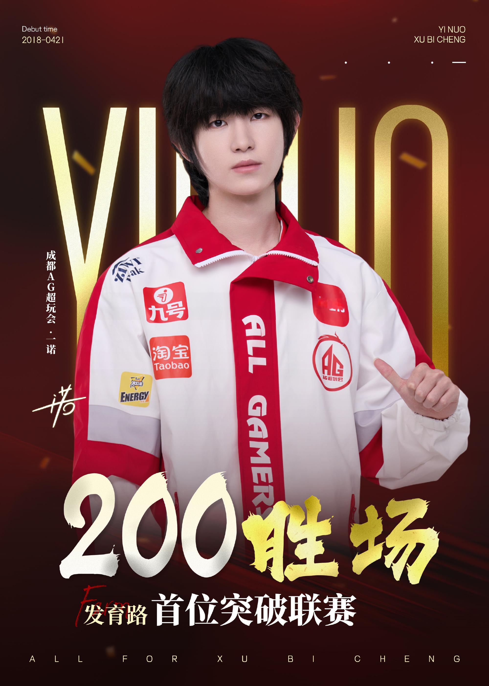 小奖状➕1恭喜一诺成为KPL第二位突破200胜场发育路第一位突破200胜场的选手