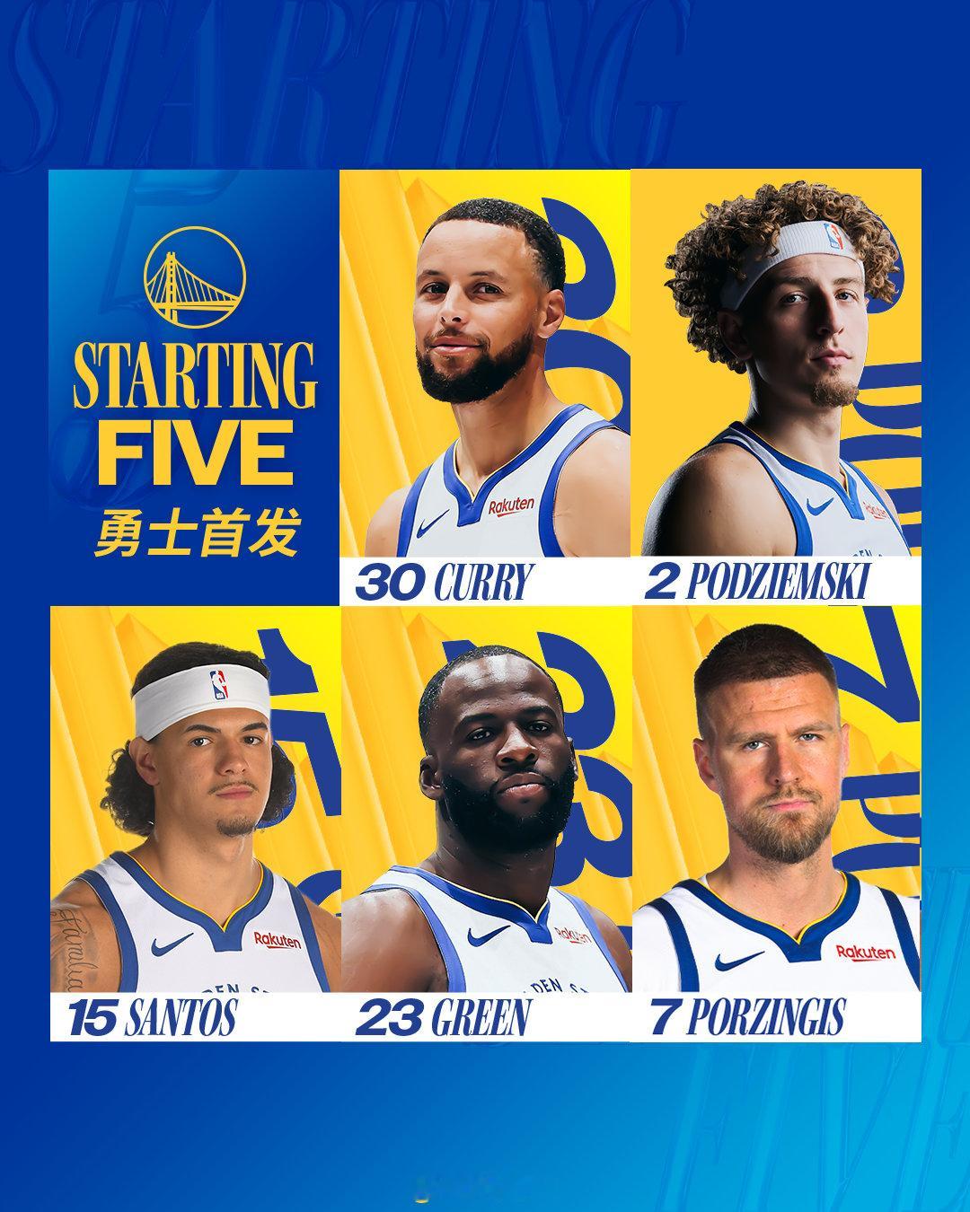 勇士今日首发：勇士官方发布