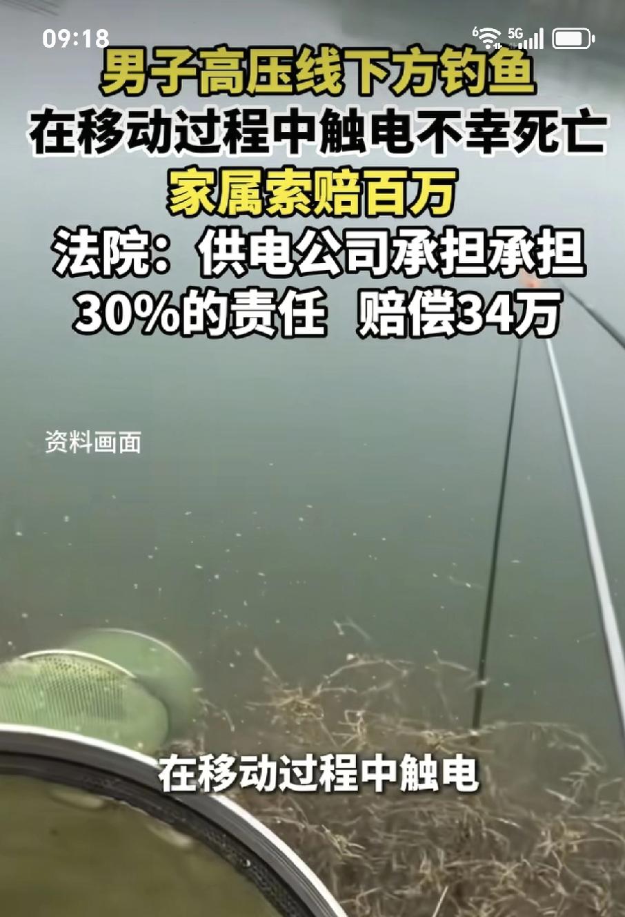 这样都能拿到赔偿？看来这个世界真的变了。一个男子在高压线下面钓鱼。结果甩干的时候