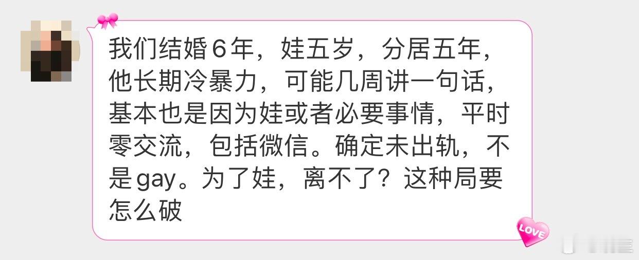 晓生情感问答 我都有点疑问了，未出轨不是gay的情况下，为啥分居？有过沟通吗？ 