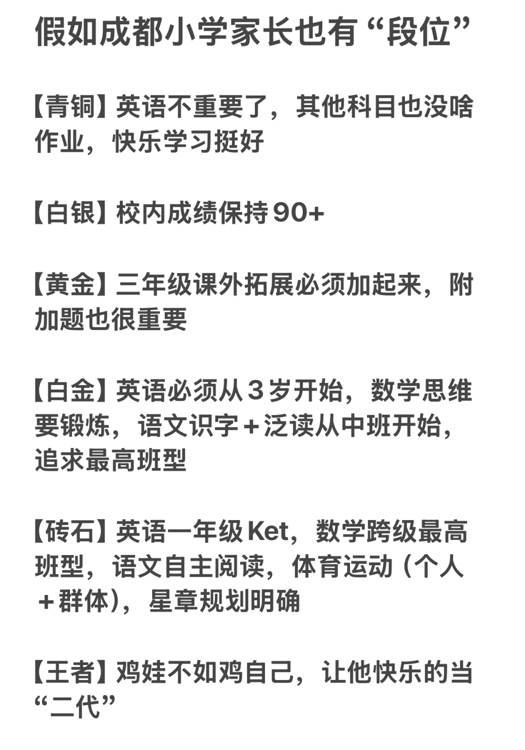 🔆假如成都小学家长有“段位”