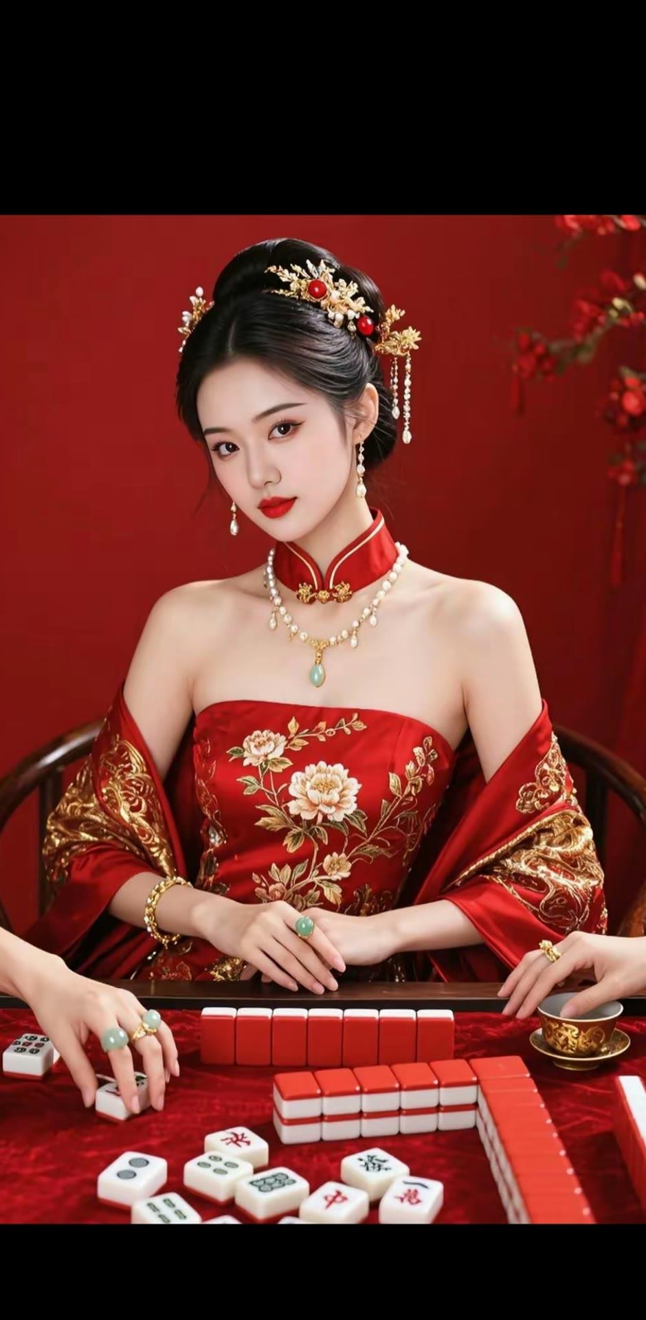 古风美人与麻将的奇妙结合，穿越时空的雅趣