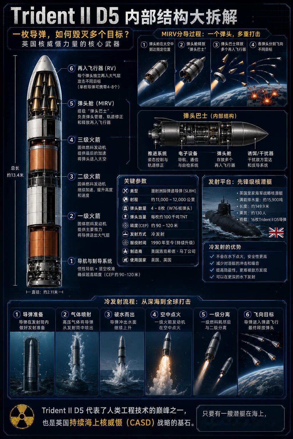 英国的潜射弹道导弹系统以Trident II D5为核心，是英国唯一战略核威慑力