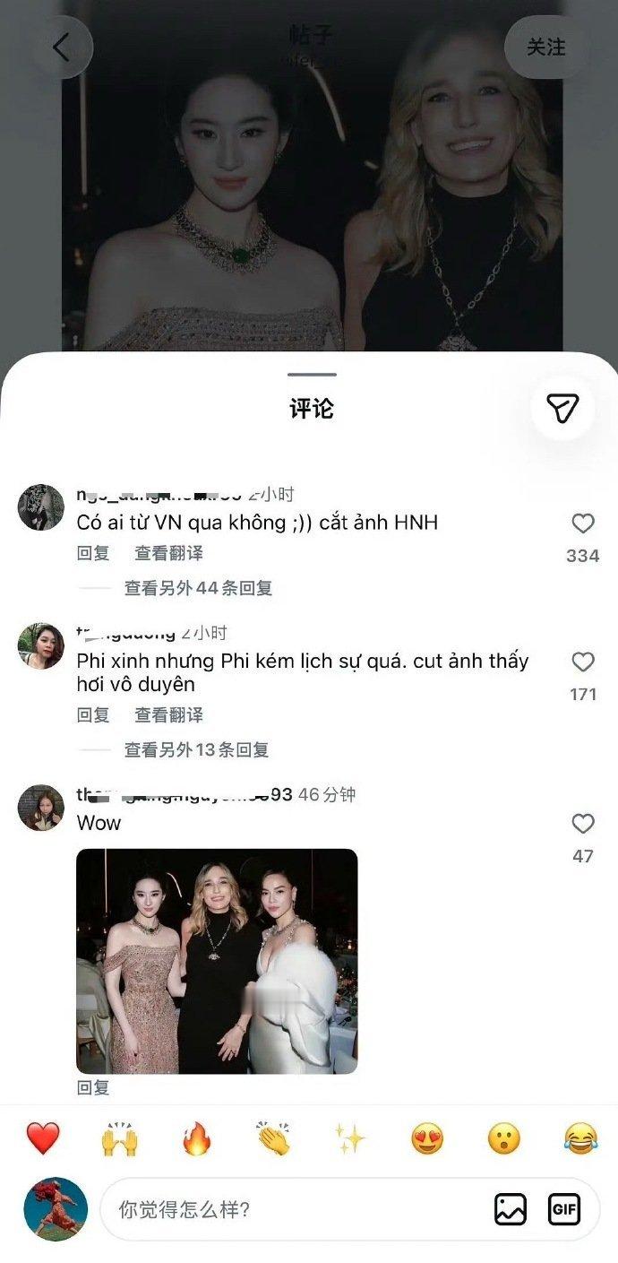 刘亦菲ins发合照把越南女星裁掉了个人ins，裁了就裁了呗。 ​​​