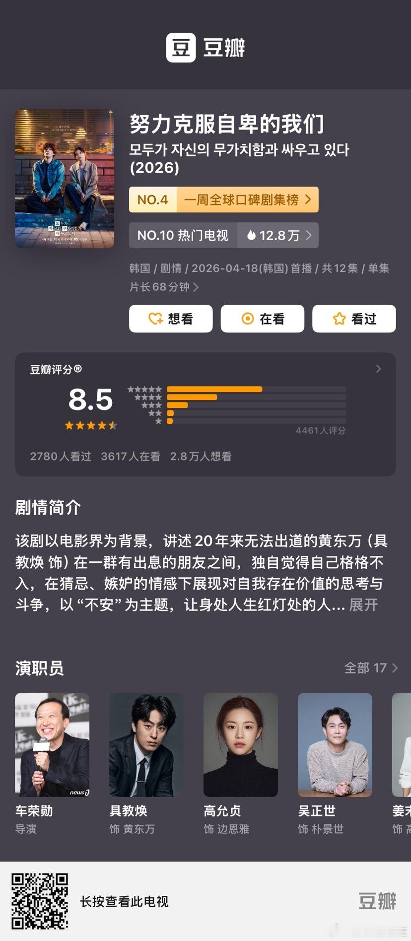虽然我还没鼓起勇气看『每个人都在与自己的无价值作斗争』但是它的db评分已经默默涨