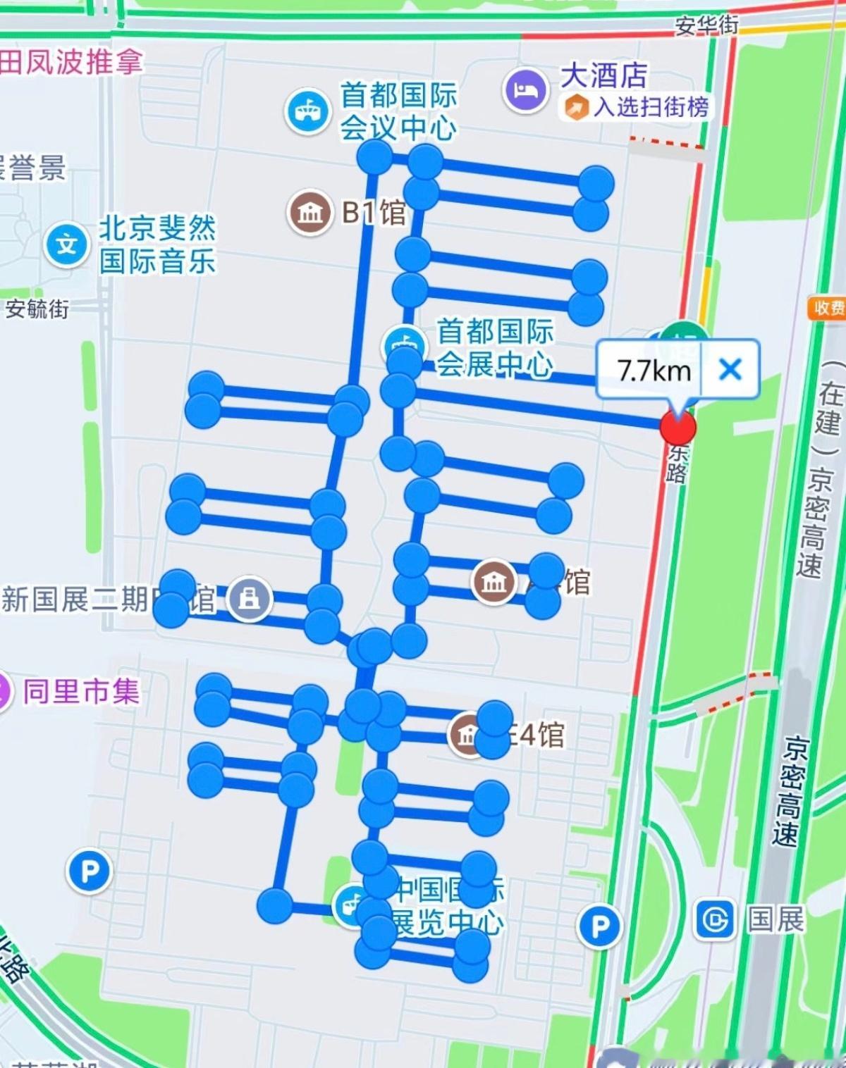 北京车展的动线图来了，啥也不逛，单这一圈就得近8公里。。 