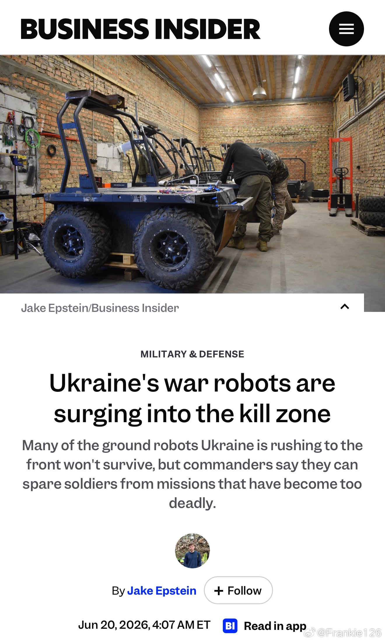 《Business Insider》報導，烏克蘭加速生產前線地面機器人：以機器取