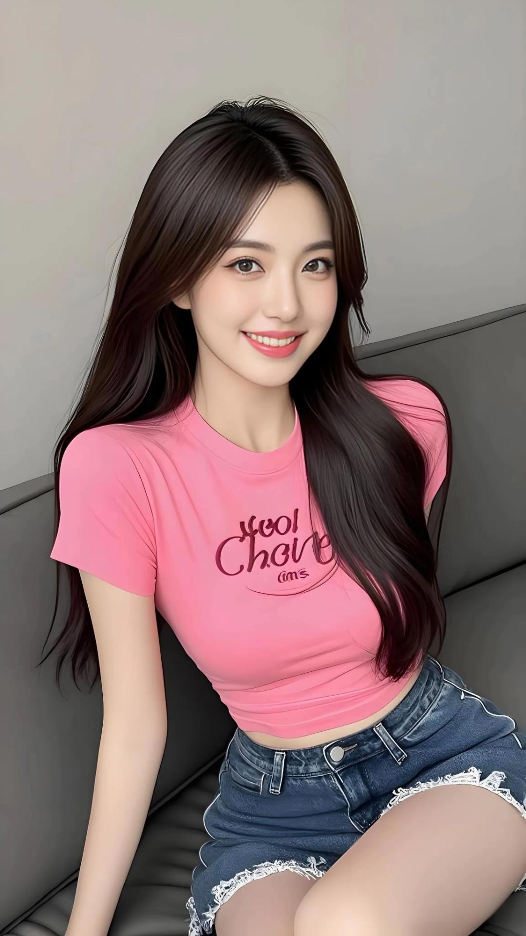 甜美少女风，粉色T恤搭配牛仔短裙，元气满满！💖👗👗嫩粉色系穿搭 粉系少女感