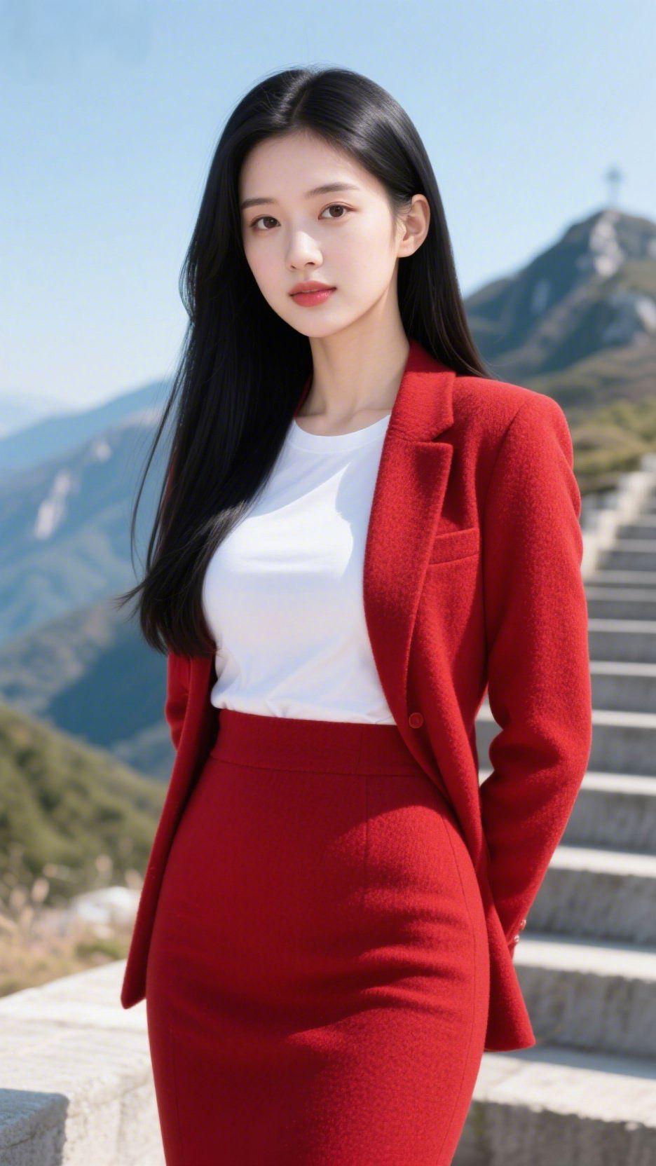 石梯入云，千峰入画
 
晴昊澄空万里秋，遥峰叠翠入云浮。
天光淡抹青冥色，山影横