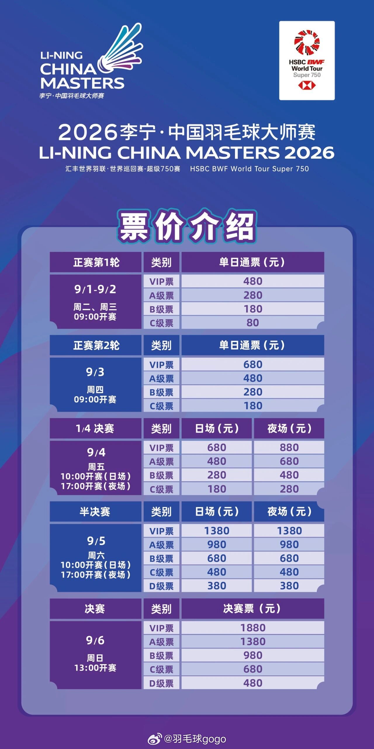 2026中国大师赛票价介绍中国羽毛球队