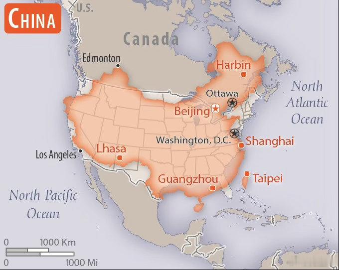 中国和美国的面积，比较比较。 ​​​