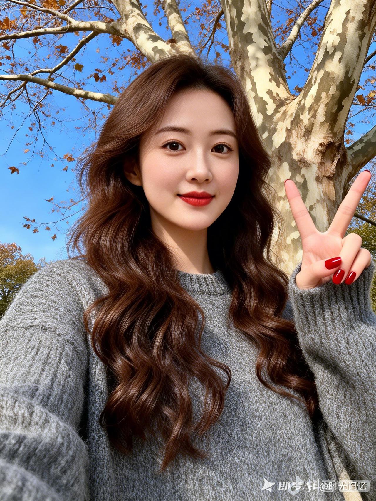 秋日暖阳下，微笑比个V，幸福满满！🌞💖