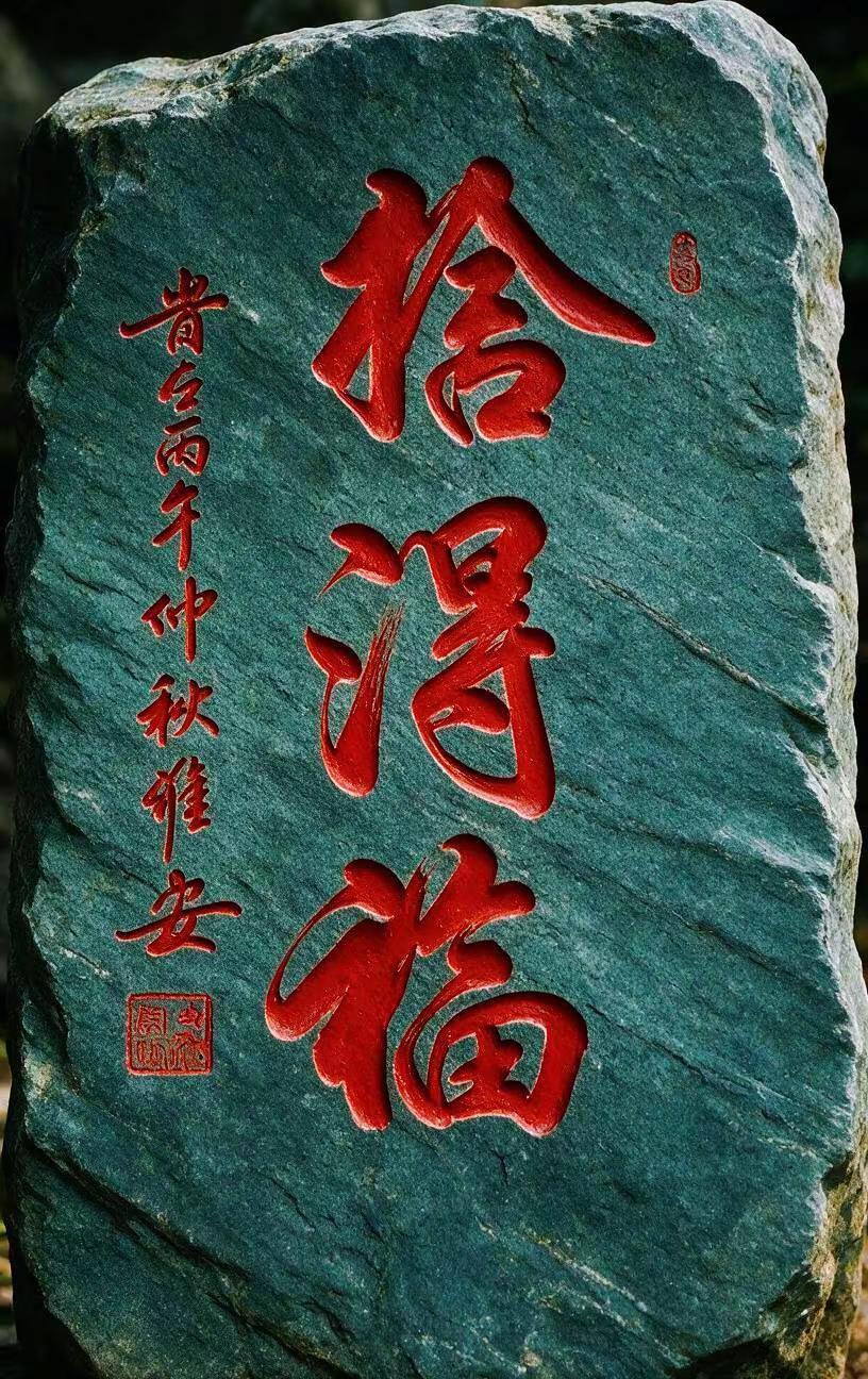 维安书法作品展示。AI书法红文石雕景