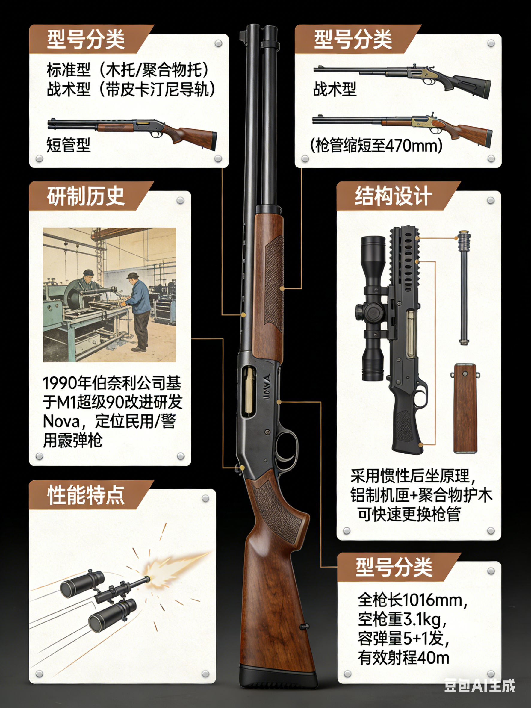 军事ai新视野 意大利伯奈利Nova霰弹枪Nova（新星）霰弹枪是意大利伯奈利公