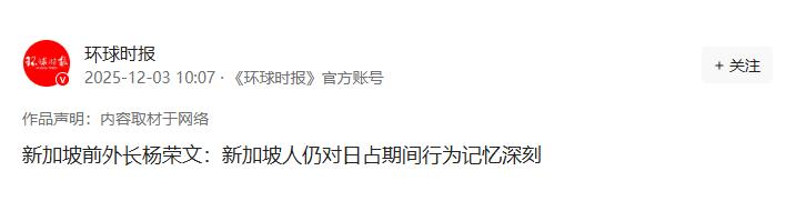 新加坡前外长杨荣文：新加坡人仍对日占期间行为记忆深刻

这句话背后是一段浸透血泪