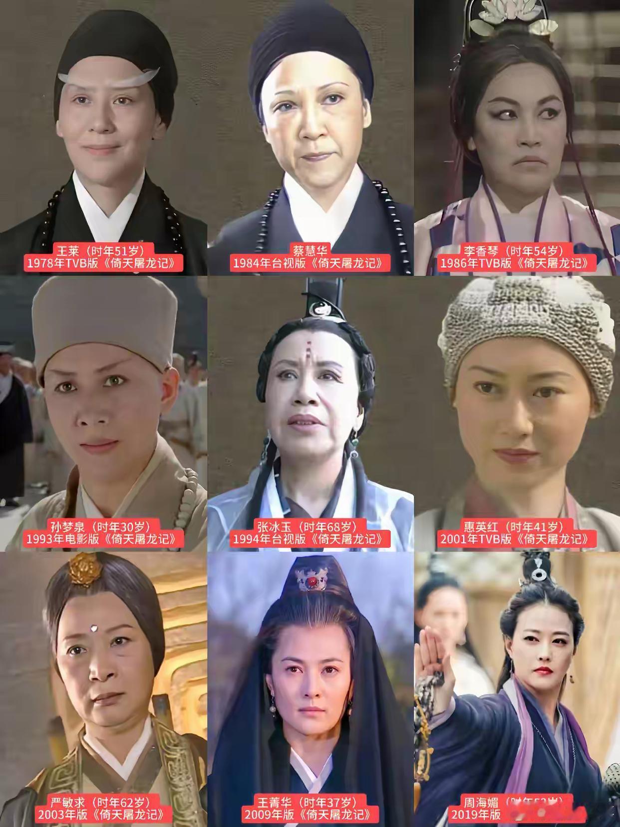 九版灭绝师太对比～经典《倚天屠龙记》多版演绎，演员阵容跨越时代，各具风采。 ​​