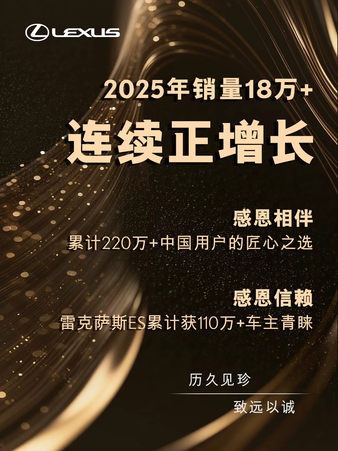 雷克萨斯中国宣布，2025年全年销量超18万辆，连续三年正增长。 
