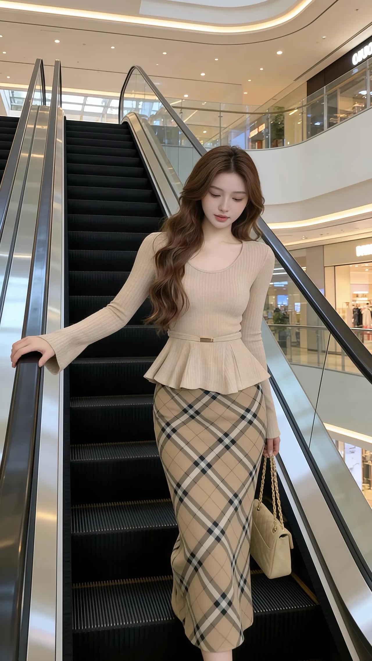 怎样穿搭知性又显身材? 优雅穿搭指南：米色毛衣+格子裙，时尚出街