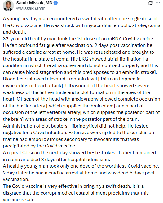 心肌炎，心脏骤停，中风。 