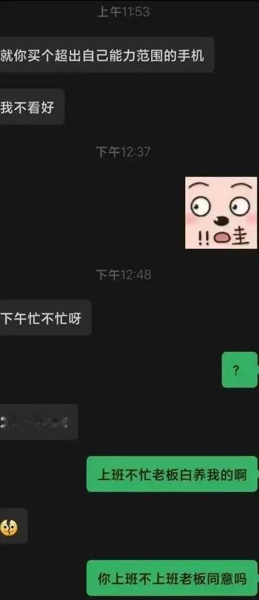 存款2.4万花5千买手机！情侣撕破脸，网友：分对了
 
“上班闲着，老板白养我啊