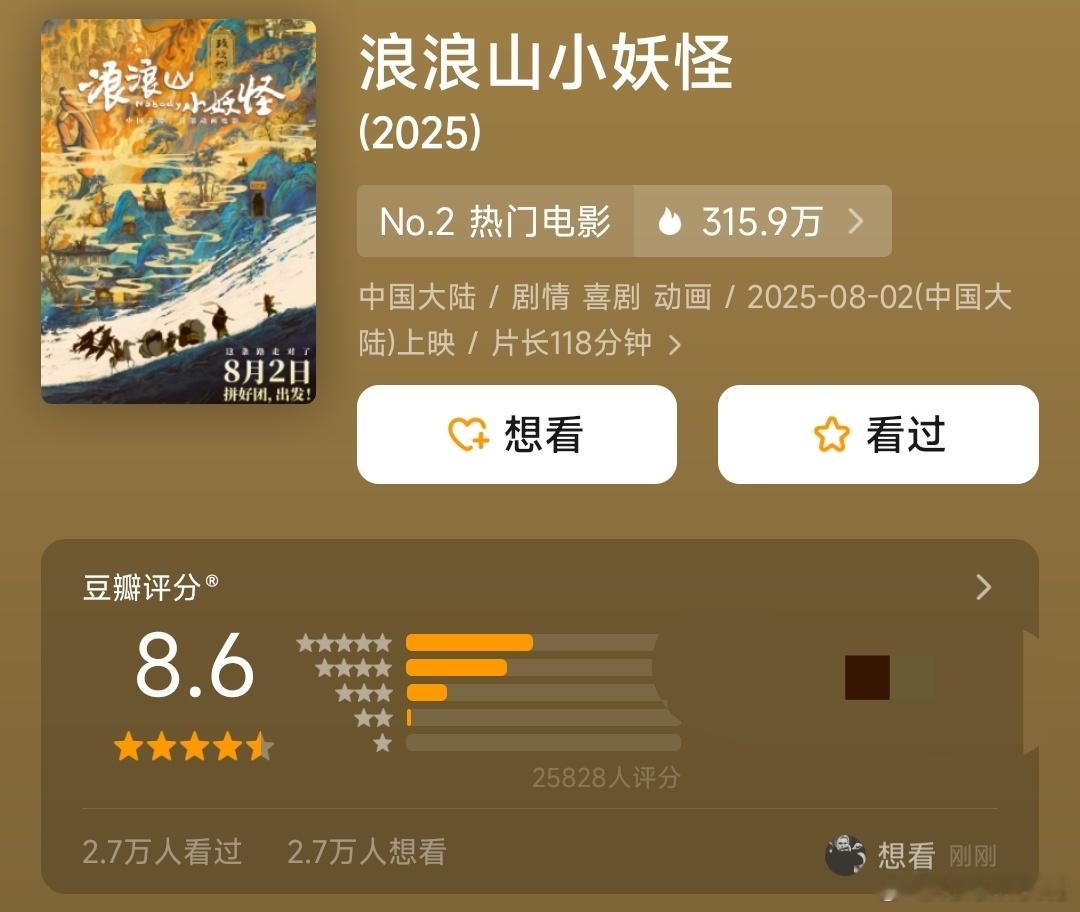 我的评分：[星星][星星][星星][星星][半星]《浪浪山小妖怪》应该是千禧年以