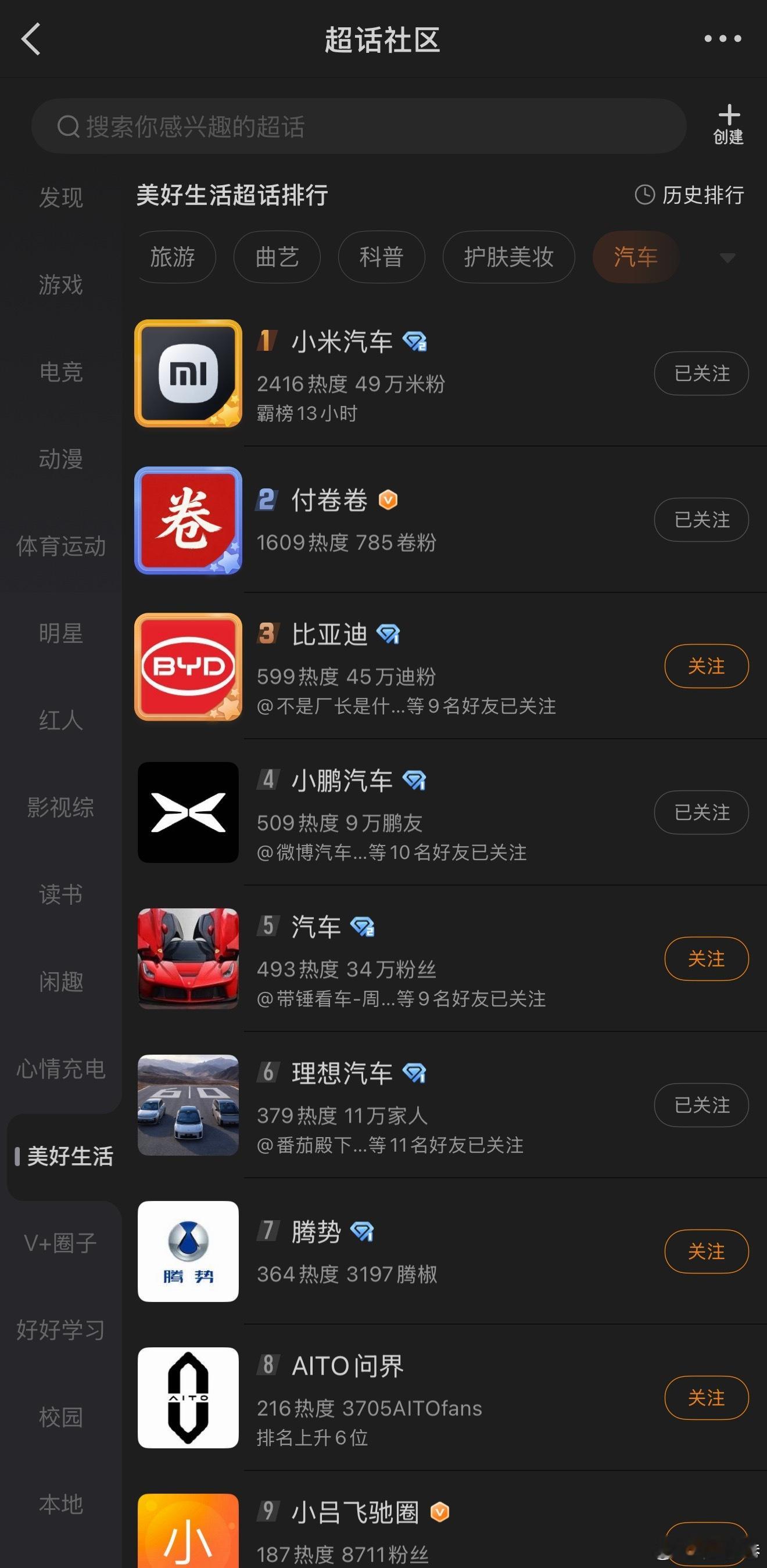 付卷卷 成功跟“小米汽车”超话两分天下了付卷卷小米汽车爱粟