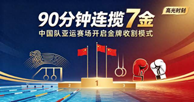 90分钟连揽7金！中国队亚运赛场开启“金牌收割模式”