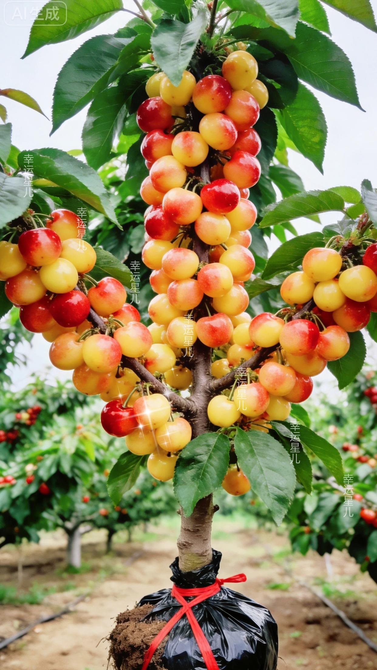 新品红妃樱桃树苗。这款红妃樱桃树苗，发货时带完整土球，根系发达健壮，大...