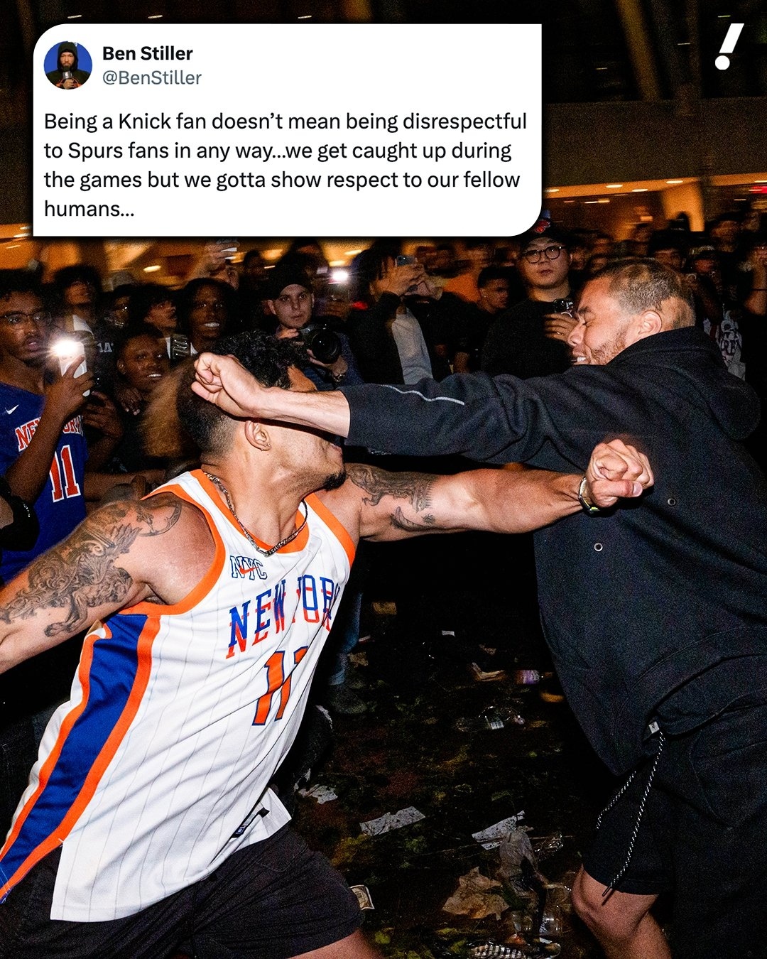 NBA 在总决赛第三场比赛后，纽约发生了一些暴力事件和逮捕事件，本·斯蒂勒就此公