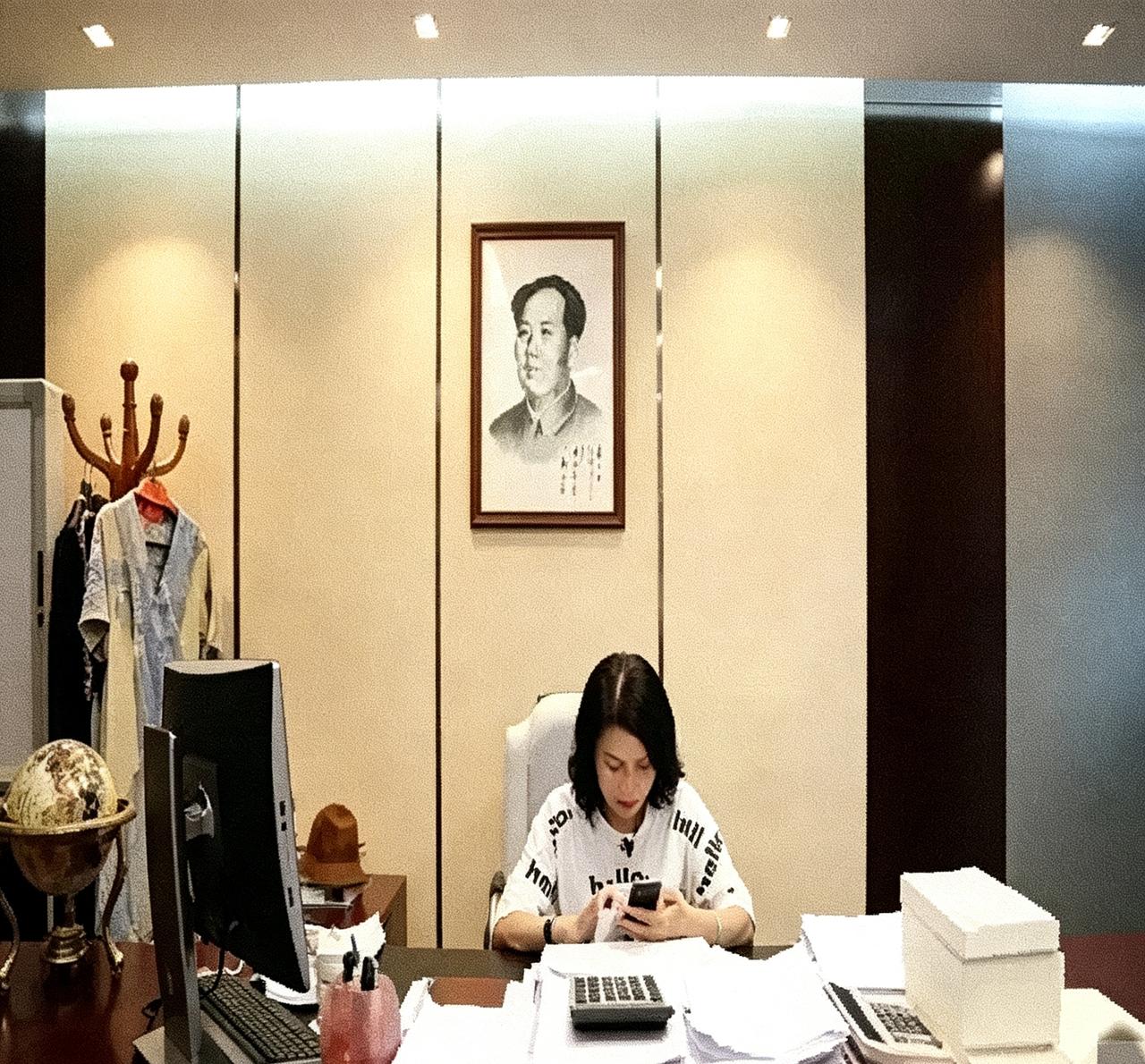 刷到这张图，真挺佩服董明珠的。桌上文件摞老高，低着头正在专心看手机呢。没豪华装修