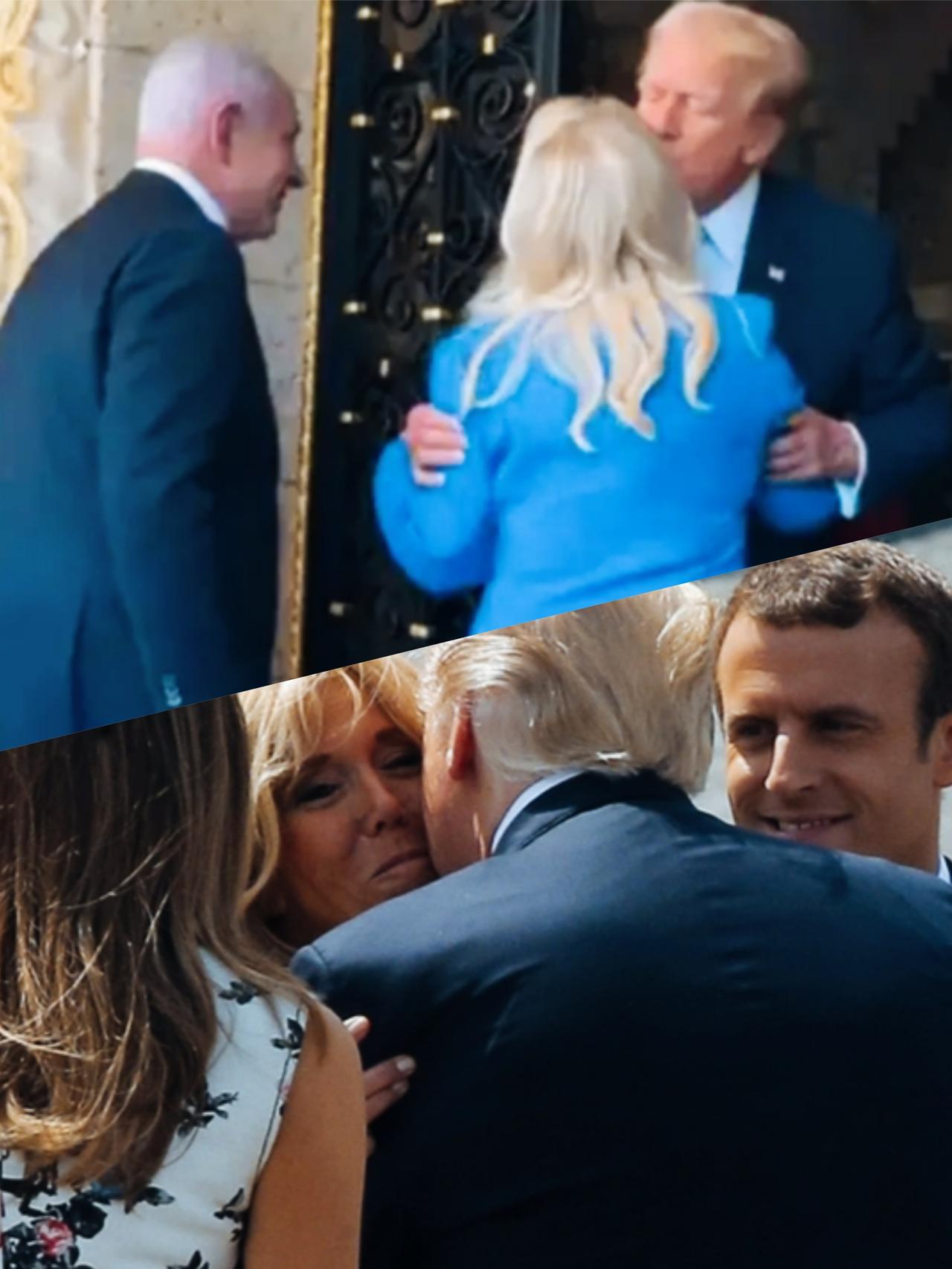 特朗普见了马克龙夫妇热情呢？还是见了内塔尼亚胡夫妇热情呢？
内塔尼亚胡和马克龙面