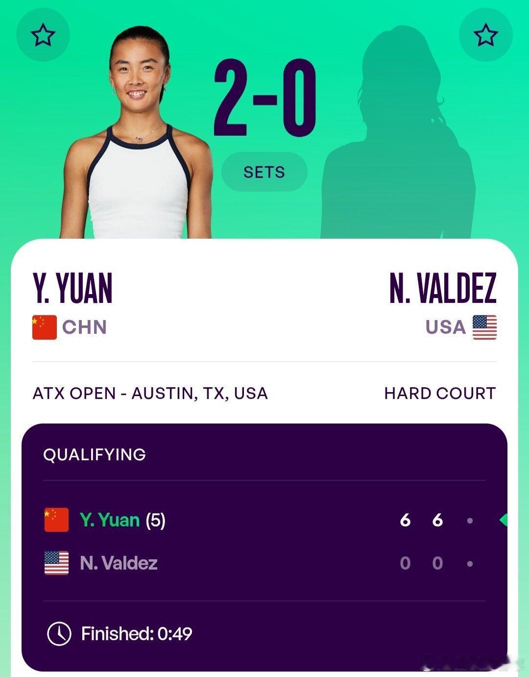 WTA250奥斯汀站🇺🇸资格赛第一轮袁悦🇨🇳6-0/6-0轻取外卡选手瓦