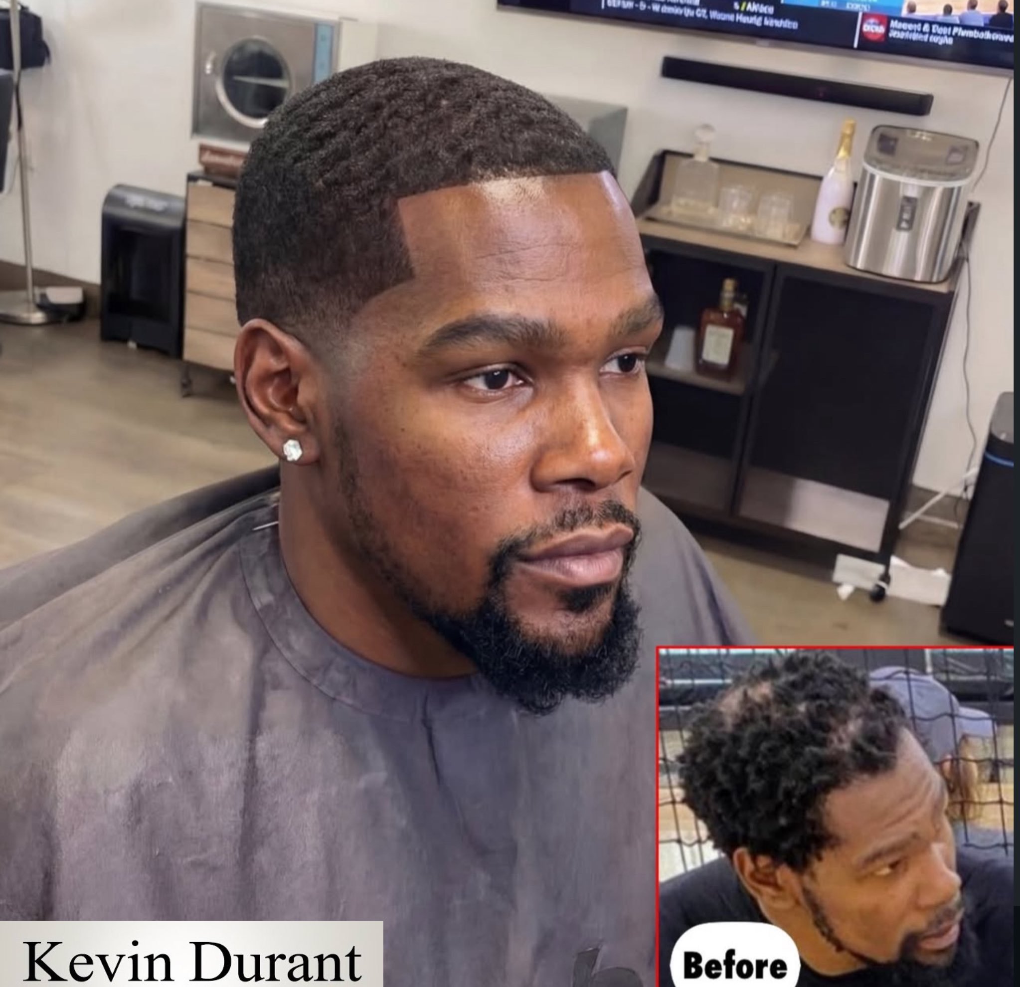 KD的新发型看起来很干净。 