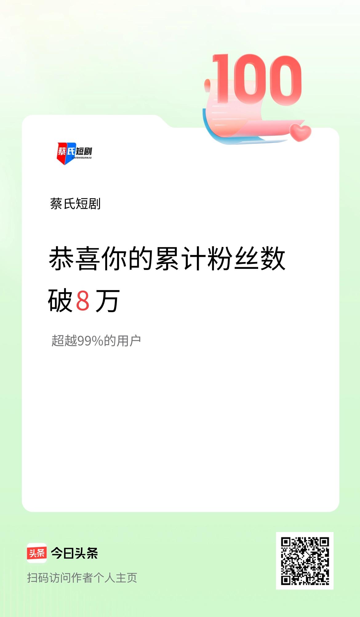 我在头条累计粉丝数破8万啦！
